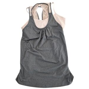Calia by Carrie Underwood NWT Grey/Pink Darling Double Layer Mesh Tank Top Small